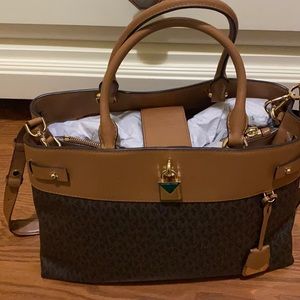 Michael Kors brown and taupe logo